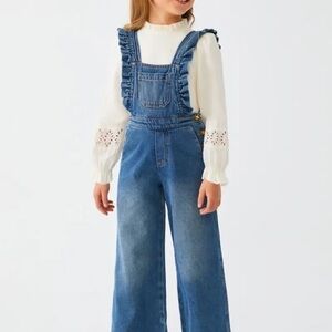 Size 12 Girls Abel & Lula Chic Blue Denim Kids Romper with Ruffle Straps